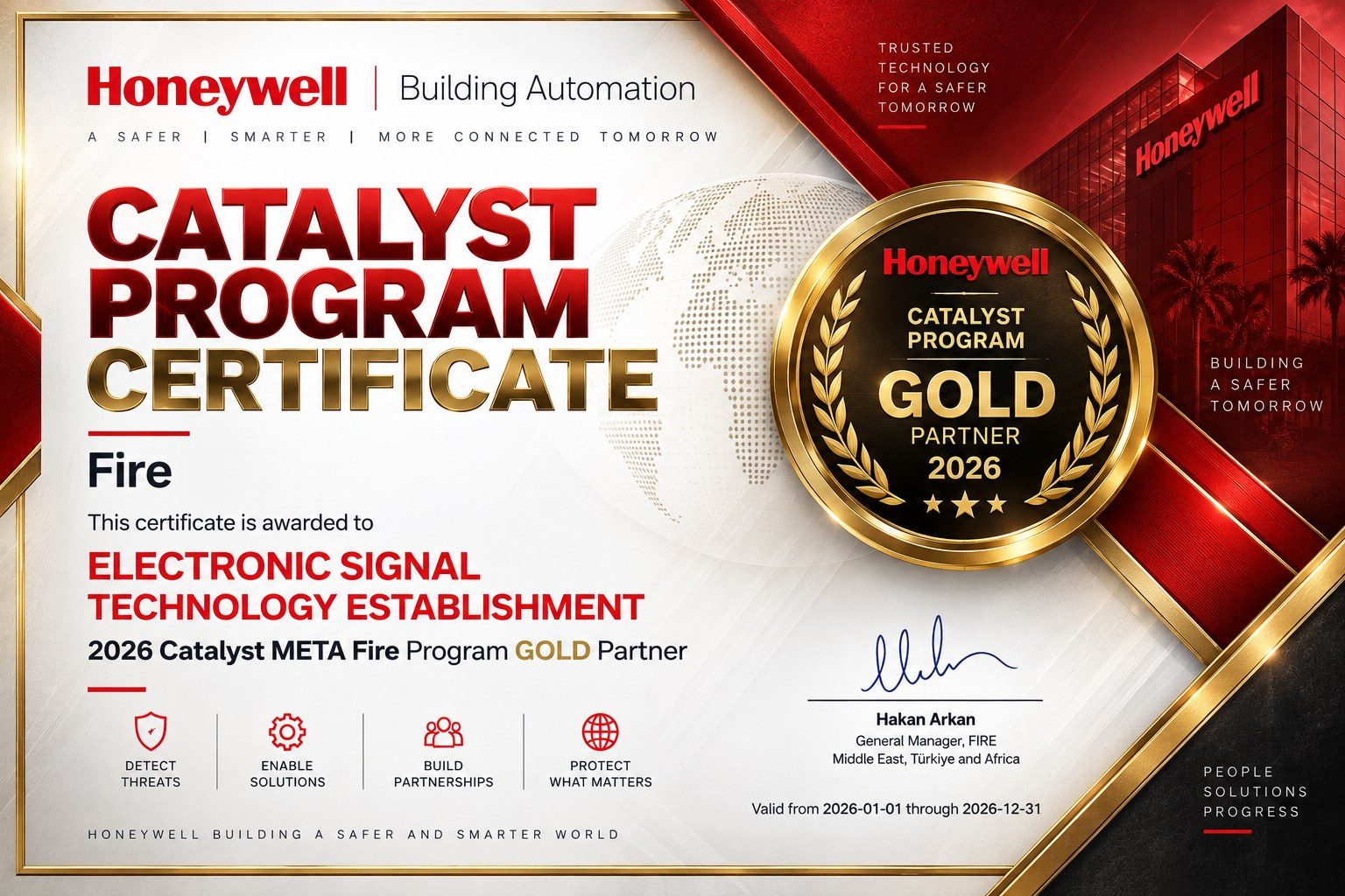 Honeywell Catalyst Program Certificate — Fire — Gold Partner 2026